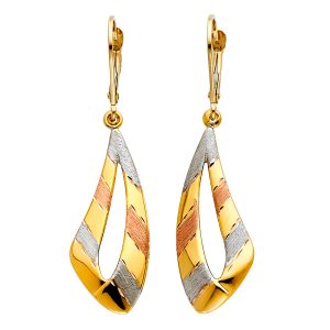 14K 3C Fancy Hollow Earrings with Lever Back