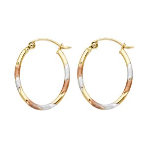 14K 3C Square Tube Oval Hoop Earrings