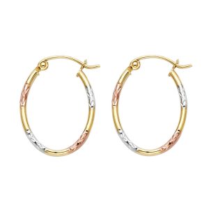 14K 3C Round Tube Oval Hoop Earrings