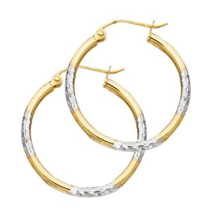 14K 2T DC Round Tube Hoop Earrings