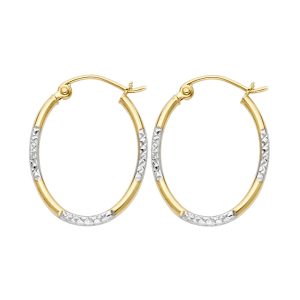 14K 2T DC Round Tube Oval Hoop Earrings