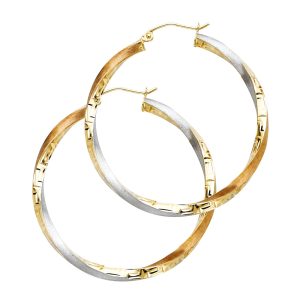 14K 3C Swirl Fancy Hoop Earrings