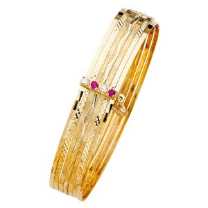 14KY 7 Days Semanario Solid Bangle with CZ S1
