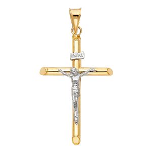 14K 2T Hollow Round Tube Crucifix