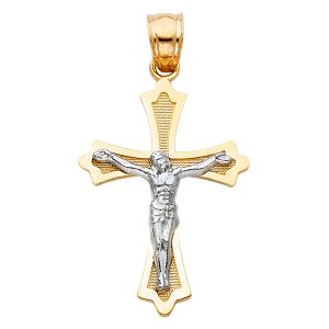 14K 2T Polished/Satin Crucifix