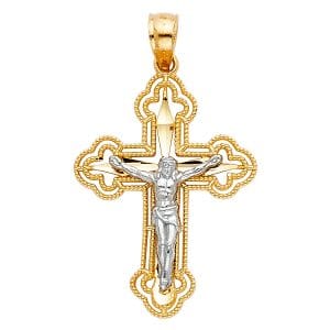 14K 2T Budded Cut Out Crucifix