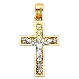 14K 2T Heart Design Cross Crucifix