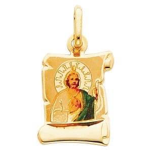 14KY San Judas Picture Pendant with Manuscript shape