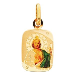 14KY San Judas Picture Pendant with Hand Over Heart