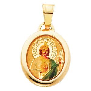 14KY San Judas Picture Pendant Oval shape