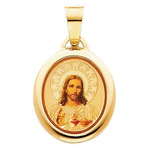 14KY SAC Red Heart of Jesus Picture Pendant S1