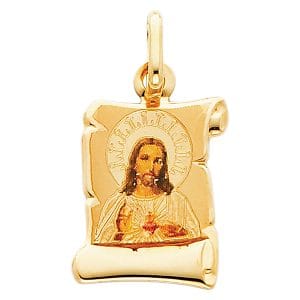 14KY SAC Red Heart of Jesus Picture Pendant S3