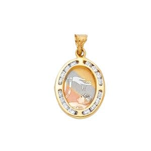 14K 3C CZ Oval Baptism Pendant S1