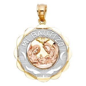 14K 3C Mi Bautizo Pendant Round Big