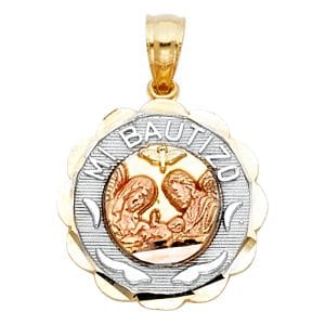 14K 3C Mi Bautizo Pendant Round Small