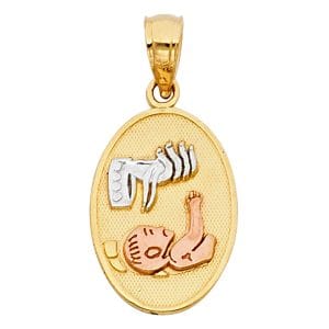 14K 3C Baptism Pendant Oval Small