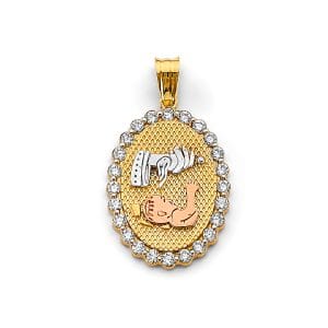 14K 3C CZ Oval Baptism Pendant S2
