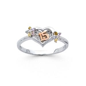 14KW 15 Years Heart CZ Ring