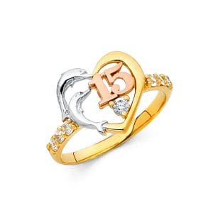 14K 3C CZ 15 Years Ring S1