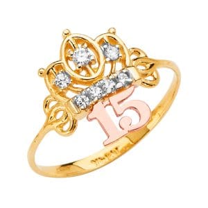 14K 3C 15 Years CZ Crown Ring S4