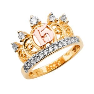 14K 3C 15 Years CZ Crown Ring S3