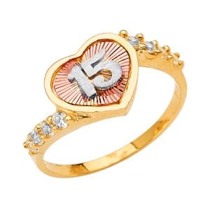 14K 3C 15 Years CZ Heart Ring S1