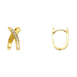 14KY X Design Round CZ U Shape Earrings