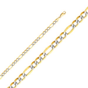 14K 2T Hollow Figaro 3+1 Bevel WP Chain