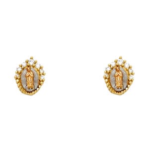 14K 3C Guadalupe CZ Post Earrings S1