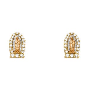 14K 3C Guadalupe CZ Post Earrings S3