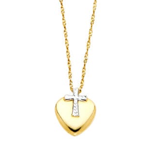14K 2T Cross Heart Necklaces