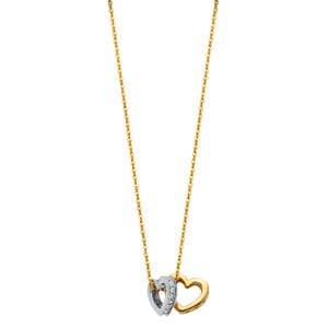 14K 2T CZ Together Heart Necklaces