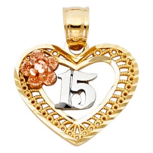 14K 3C 15 Years Heart Pendant S4