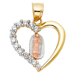 14K 3C CZ Religious Heart Pendant S1