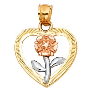 14K 3C Heart Flower Pendant S3