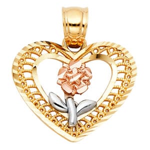 14K 3C Heart Flower Pendant S2