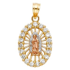 14K 3C CZ Our Lady of Guadalupe Pendant S4