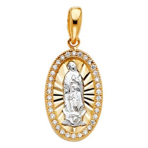 14K 2T CZ Our Lady of Guadalupe Pendant S1