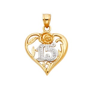 14K 2T 15 Years Heart Pendant S2