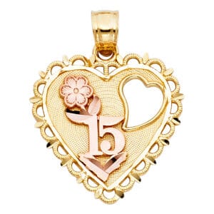 14K 2T 15 Years Heart Pendant S4