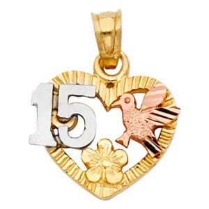 14K 3C 15 Years Heart Pendant S14