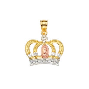 14K 3C Guadalupe CZ Crown Pendant S2