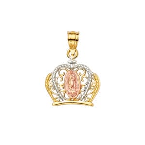 14K 3C Guadalupe CZ Crown Pendant S1