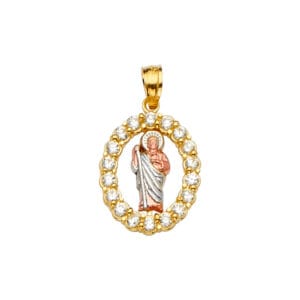 14K 3C CZ around San Judas Pendant