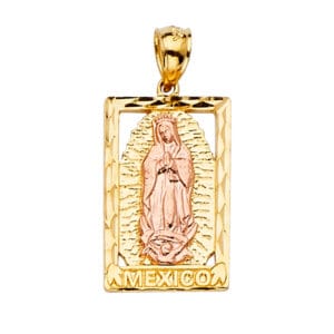 14K 2T Guadalupe Retangular Mexico Pendant