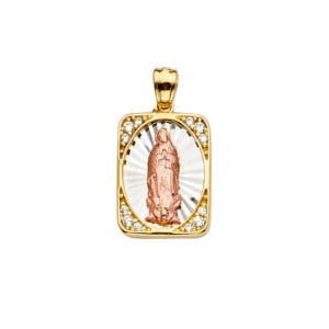 14K 3C CZ Guadalupe Medal Pendant S17