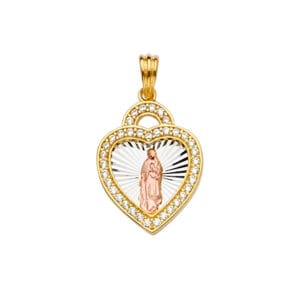 14K 3C CZ Guadalupe Medal Pendant S16
