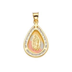 14K 3C CZ Guadalupe Medal Pendant S8