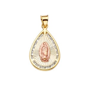 14K 3C CZ Guadalupe Medal Pendant S9