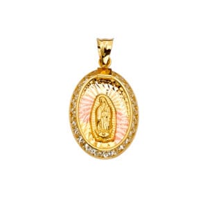 14K 3C CZ Guadalupe Medal Pendant S5
